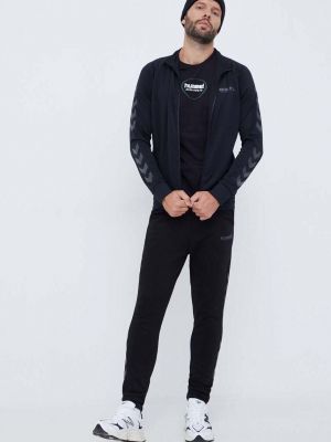 Spodnie sportowe bawełniane z nadrukiem Hummel czarne