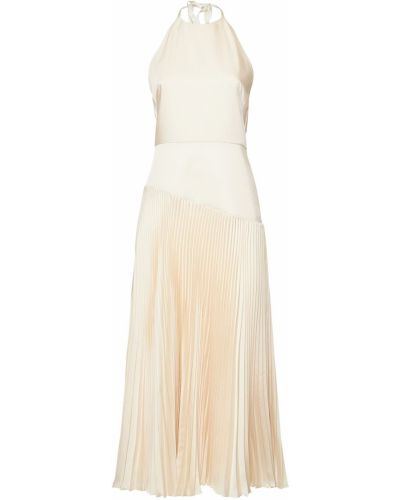 Плисирана сатенена миди рокля Brandon Maxwell бяло