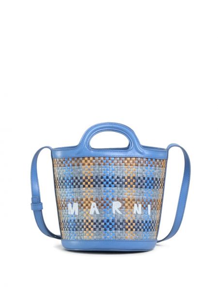 Τσάντα shopper από λυγαριά Marni μπλε