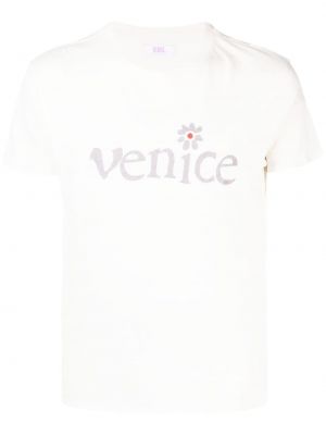 T-shirt avec imprimé slogan en coton à imprimé Erl blanc
