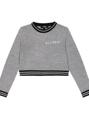 Strikket ull strikkegenser for jenter Balmain Kids grå