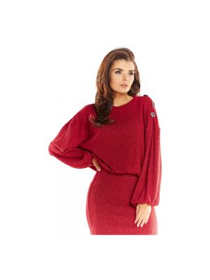 Dzianinowy sweter z okrągłym dekoltem Awama czerwony