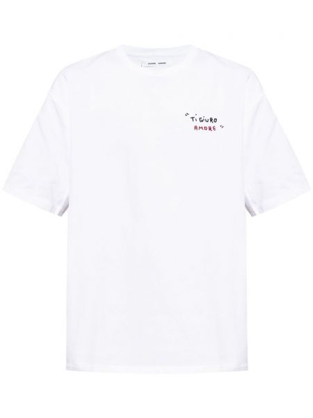 Bavlněné tričko s výšivkou Samsøe Samsøe bílé