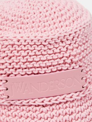 Pletená bavlnená čiapka Jw Anderson ružová