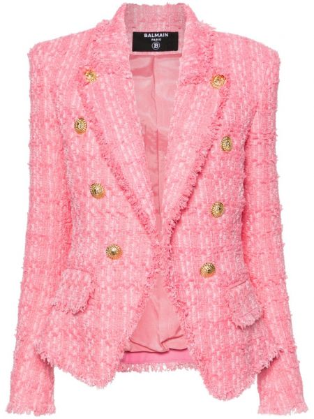 Tweed painike ylös pitkä takki Balmain pinkki