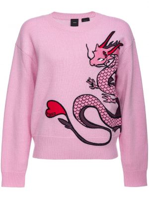 Вълнен пуловер бродиран Pinko розово