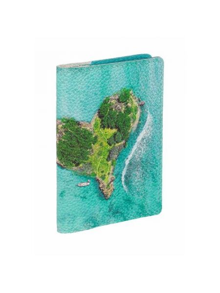 Обложка для паспорта Eshemoda Обложка на паспорт с принтом Eshemoda с островом Сердце, натуральная кожа бирюзовый