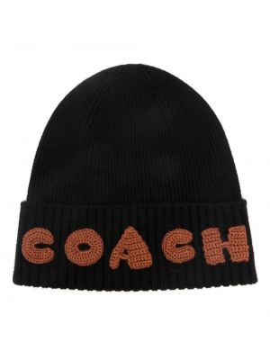 Bonnet brodé en laine Coach noir