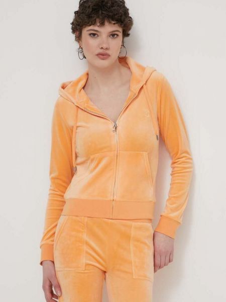 Welurowa bluza z kapturem Juicy Couture pomarańczowa