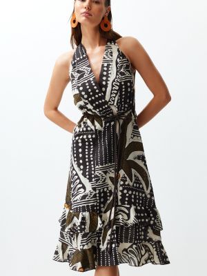Pletena bombažna dolga obleka s tropskim vzorcem Trendyol