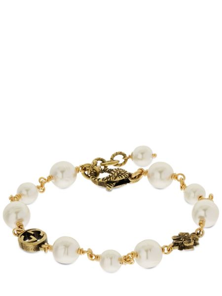 Pulsera con perlas de flores Gucci dorado