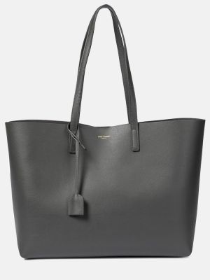 Kožená nákupná taška Saint Laurent sivá