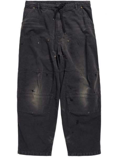 Široke hlače s izlizanim efektom Balenciaga crna