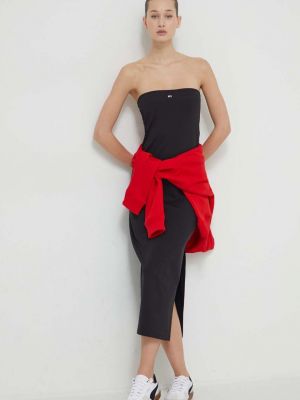 Sukienka midi dopasowana z wiskozy w jednolitym kolorze Tommy Jeans czarna