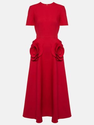 Robe mi-longue à fleurs en crêpe Valentino rouge