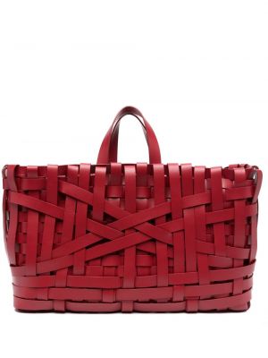 Pletená kožená nákupná taška Jil Sander červená