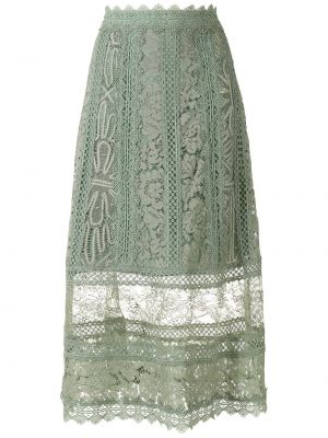 Saténové midi sukně s vysokým pasem na zip Martha Medeiros - zelená