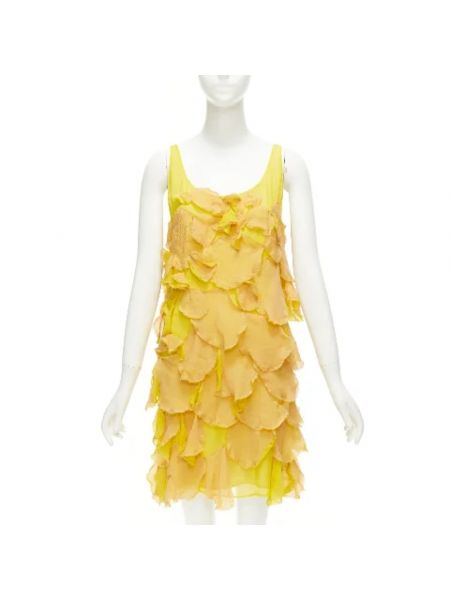 Jedwabna sukienka retro Fendi Vintage żółta