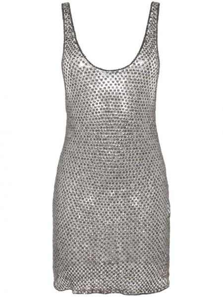 Sukienka mini z cekinami z siateczką The Attico srebrna