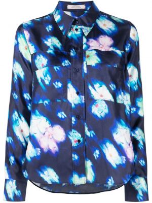 Květinová hedvábná košile s knoflíky Dorothee Schumacher - modrá