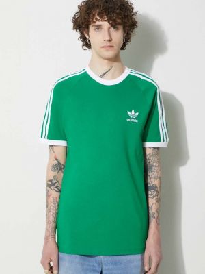 Tricou din bumbac slim fit cu dungi Adidas Originals verde