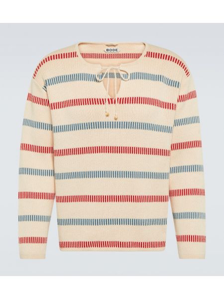 Bombažni pulover s črtami Bode rdeča