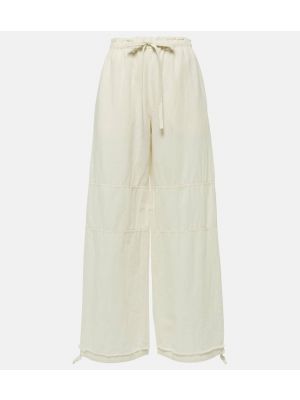 Bavlněné lněné kalhoty relaxed fit Acne Studios bílé
