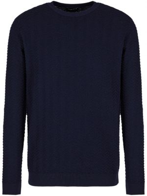 Pull en laine en tricot à motif chevrons Giorgio Armani bleu