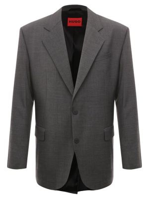 Шерстяной пиджак из вискозы Hugo серый