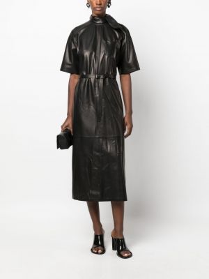 Kožené midi šaty Giorgio Armani černé