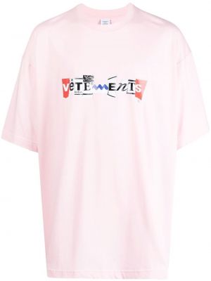 Памучна тениска с принт Vetements розово
