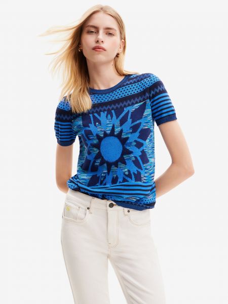 Плетена тениска Desigual синьо