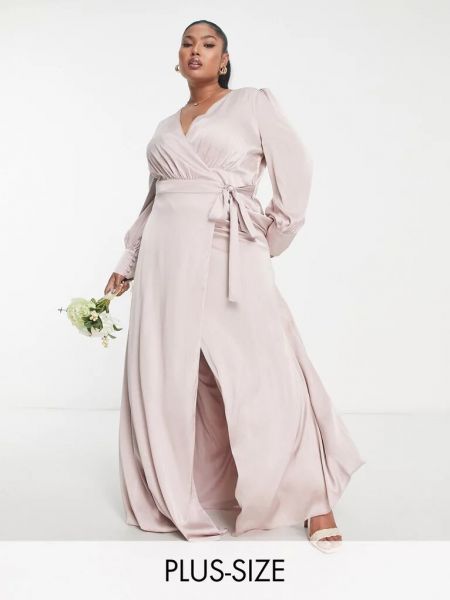 Атласное длинное платье с длинным рукавом Tfnc розовое