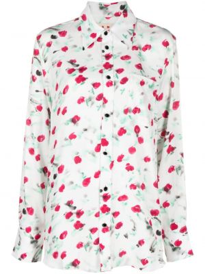 Krekls ar pogām ar ziediem ar apdruku Marni balts