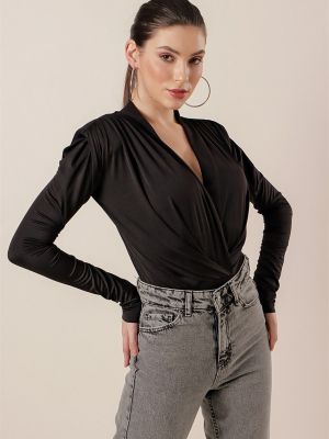 Плисирана блуза с копчета By Saygı черно