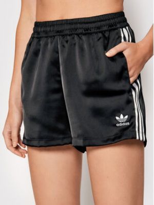 Черные атласные спортивные шорты Adidas