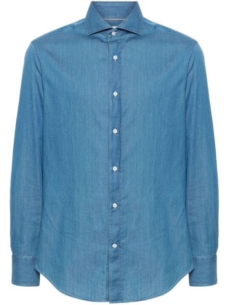 Βαμβακερό πουκάμισο Brunello Cucinelli μπλε