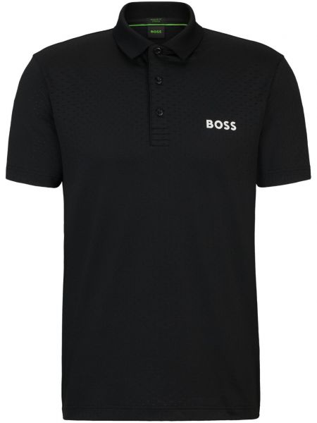 Polo majica s potiskom iz žakarda Boss črna