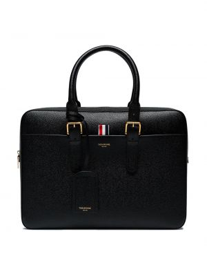 Bolso para portátiles de cuero Thom Browne negro