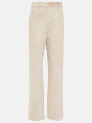Παντελόνι με ίσιο πόδι με ψηλή μέση κοτλέ σε φαρδιά γραμμή Brunello Cucinelli μπεζ
