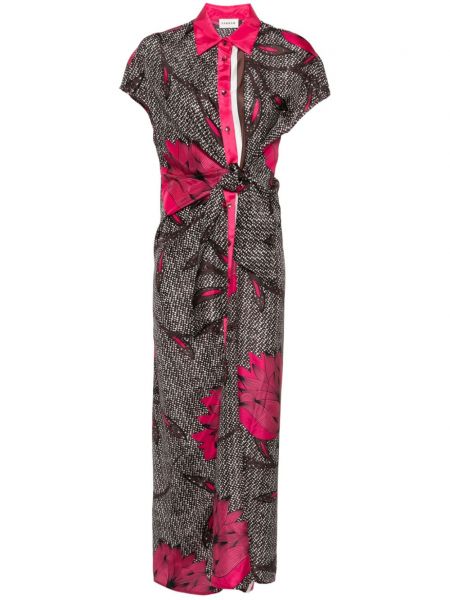 Svilena obleka s cvetličnim vzorcem s potiskom P.a.r.o.s.h. rjava