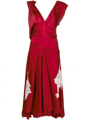 Drapírozott csipkés szatén koktélruha Victoria Beckham piros