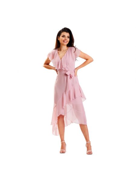 Sukienka midi asymetryczny elegancki Awama różowy