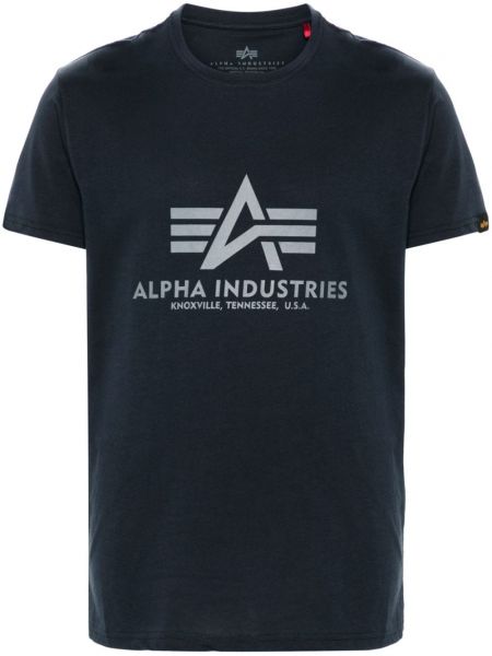 T-shirt en coton à imprimé Alpha Industries bleu