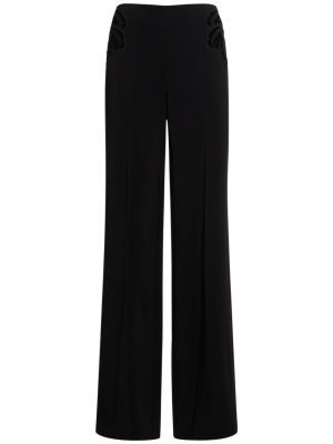 Viskózové rovné kalhoty s výšivkou Stella Mccartney černé