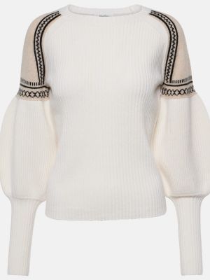 Kašmírový vlněný svetr Max Mara bílý