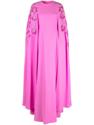Sukienka wieczorowa w kwiatki z krepy Dina Melwani różowa