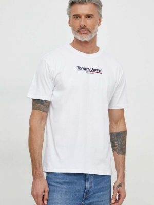 Koszulka bawełniana z nadrukiem Tommy Jeans biała