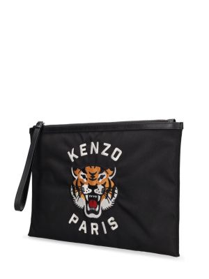 Borse pochette ricamata a righe tigrate Kenzo Paris nero