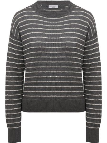 Хлопковый пуловер Brunello Cucinelli серый